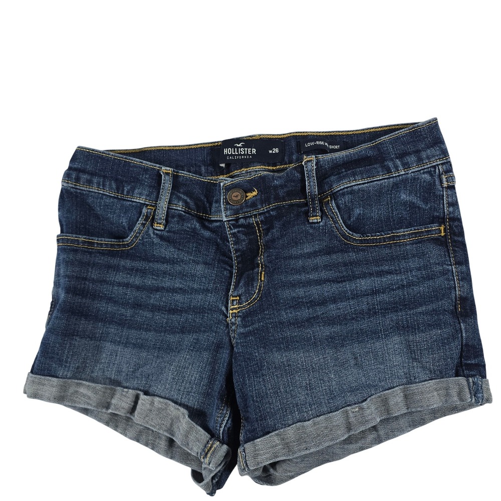 Hollister Womens Low Rise Midi Short Dark Wash Denim Rolled Hem Size 3 W26